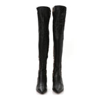 Fendi Nappa Microfiber Fabric FF Rockoko Thigh High Boots 37 Ebano Tobacco Black