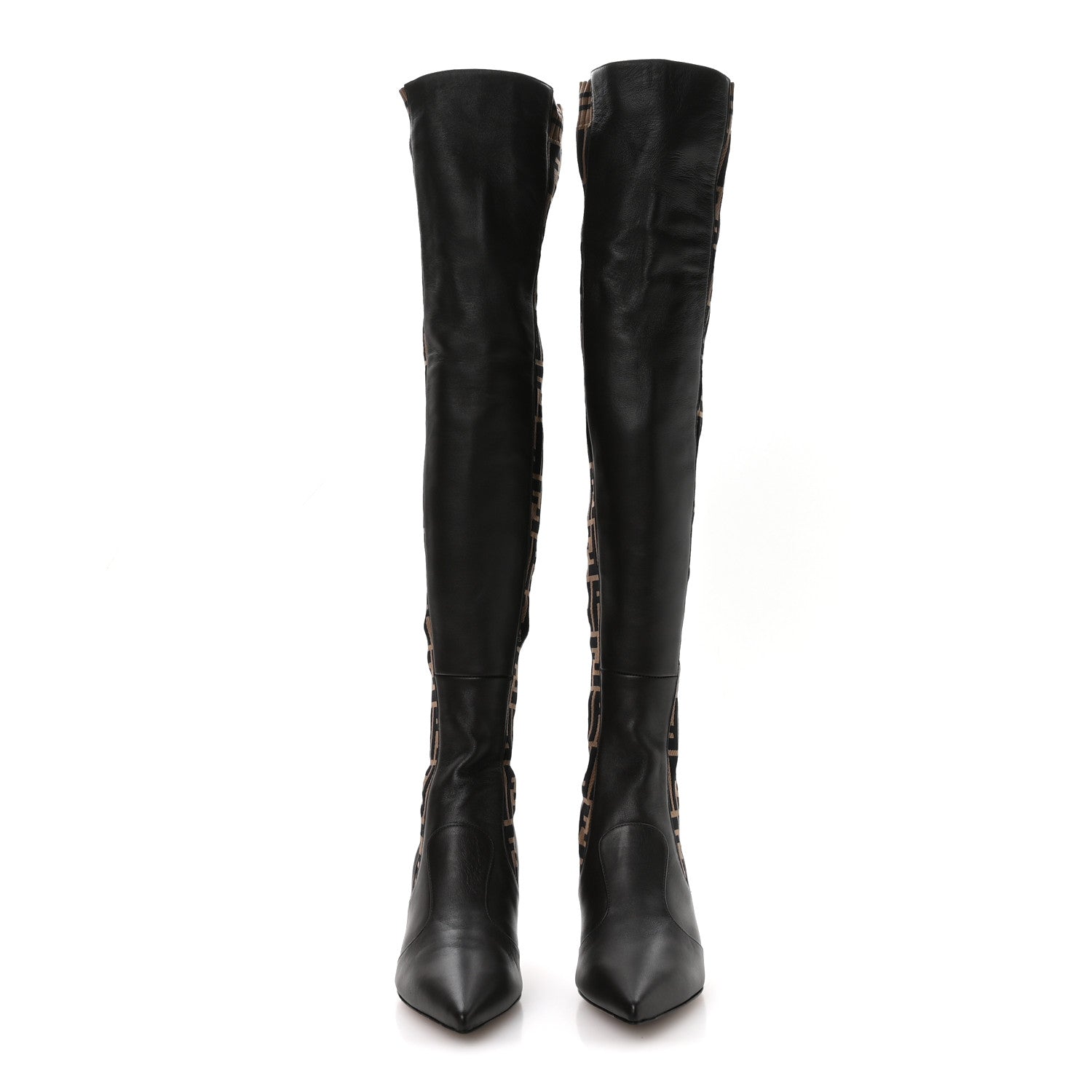 Fendi Nappa Microfiber Fabric FF Rockoko Thigh High Boots 37 Ebano Tobacco Black