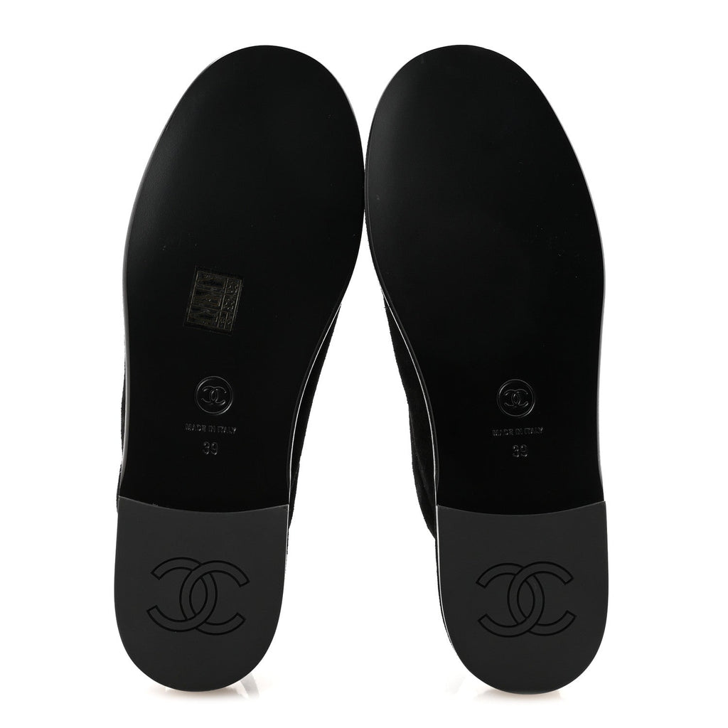 Chanel Suede Calfskin CC Slingback Loafers 39 Black