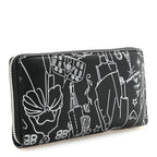 Balenciaga Calfskin Classic Silver Hardware Printed Tattoo Everyday Continental Zip Around Wallet Black