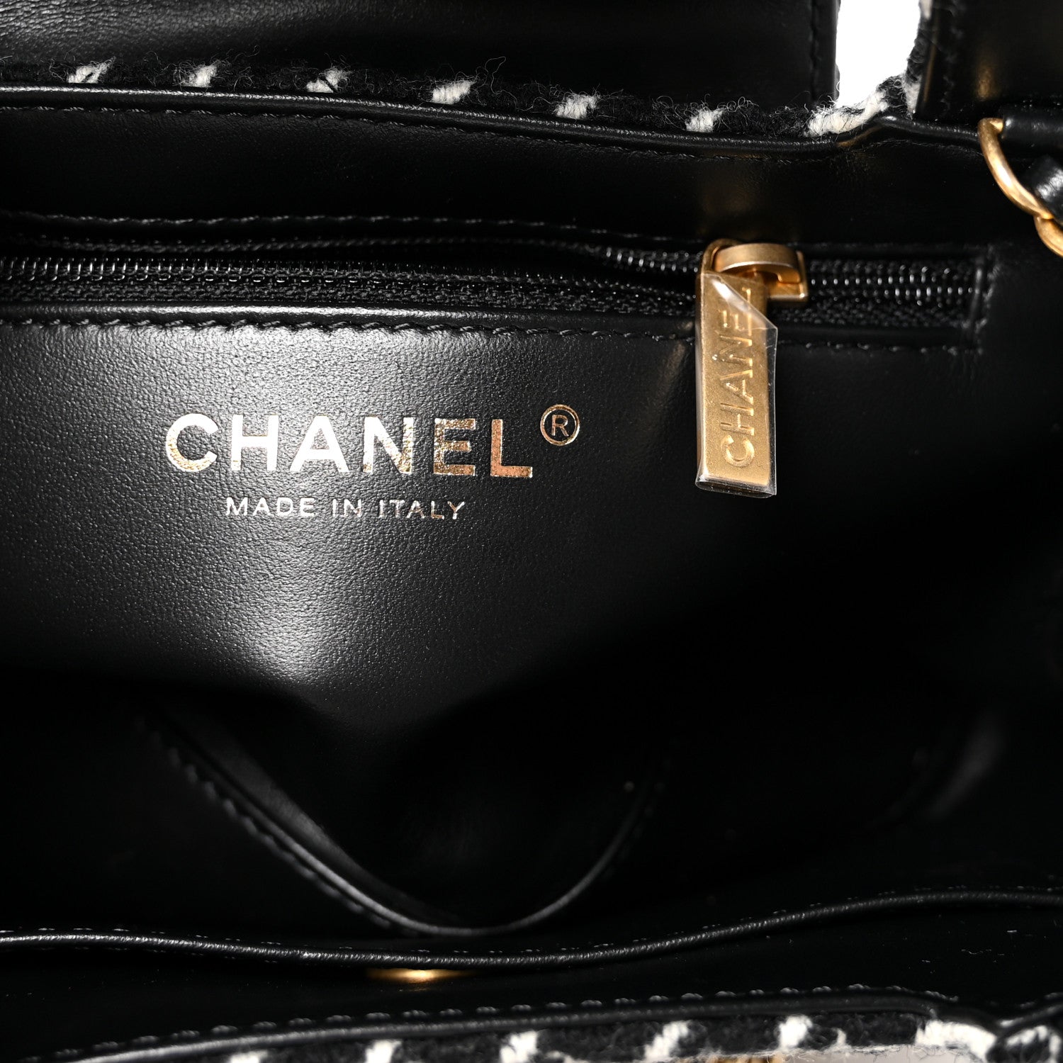 Chanel Tweed Houndstooth Quilted Nano Kelly Shopper Black White