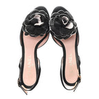 Chanel Satin Camelia Block Heels Sandals 37.5 Black