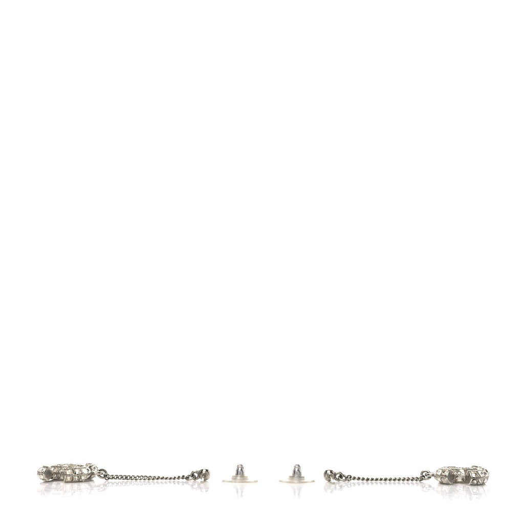 Chanel Crystal Baguette CC Drop Earrings Silver