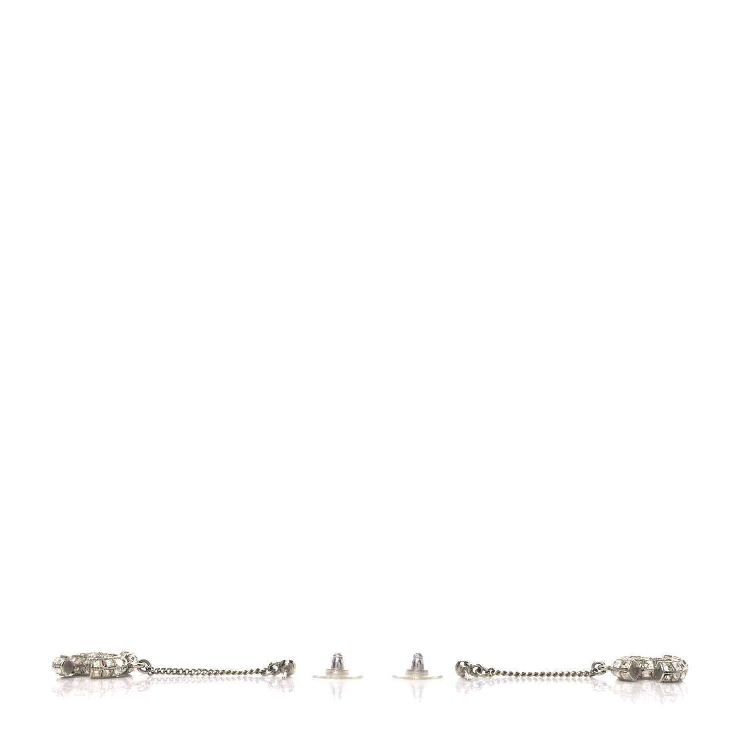 Chanel Crystal Baguette CC Drop Earrings Silver