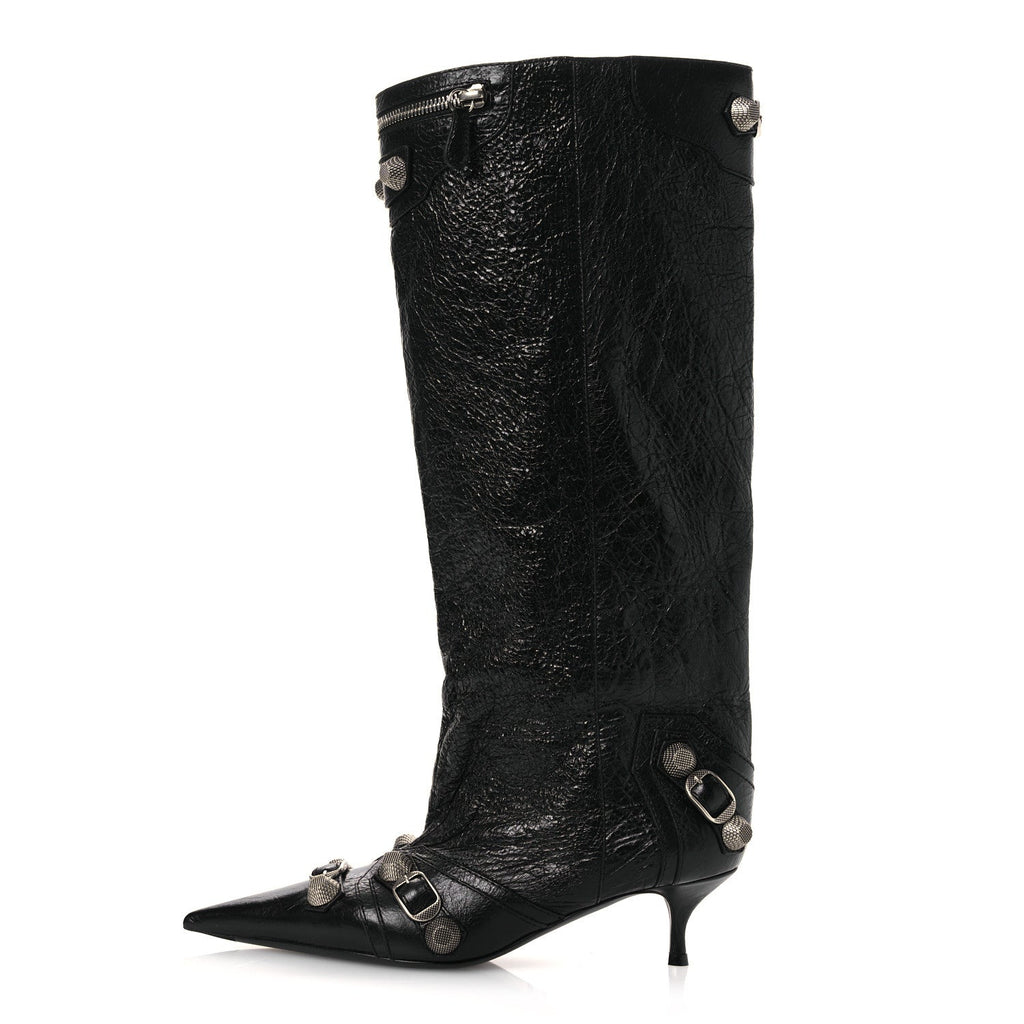 Balenciaga Agneau Arena Spiked Cagole 50mm Wide Boots 36 Black