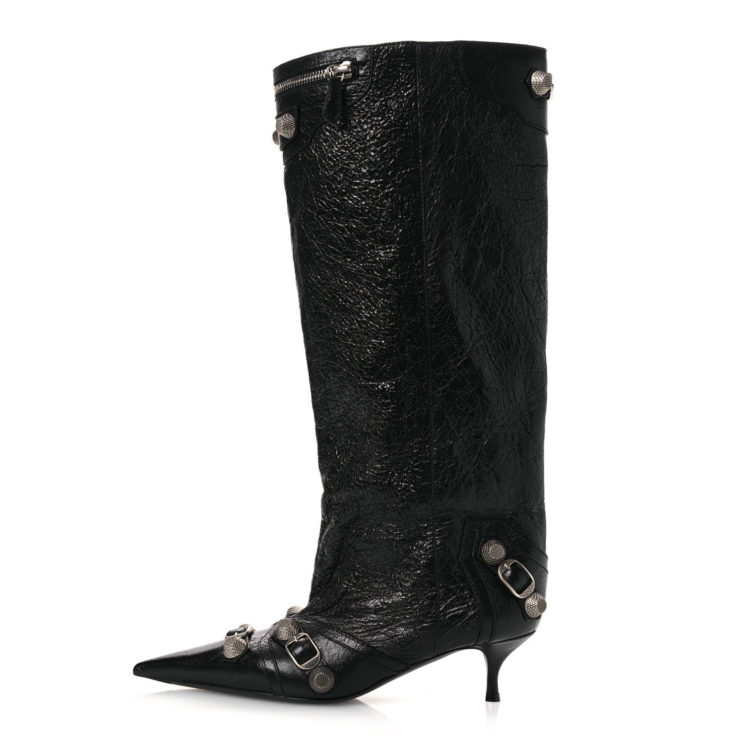 Balenciaga Agneau Arena Spiked Cagole 50mm Wide Boots 36 Black