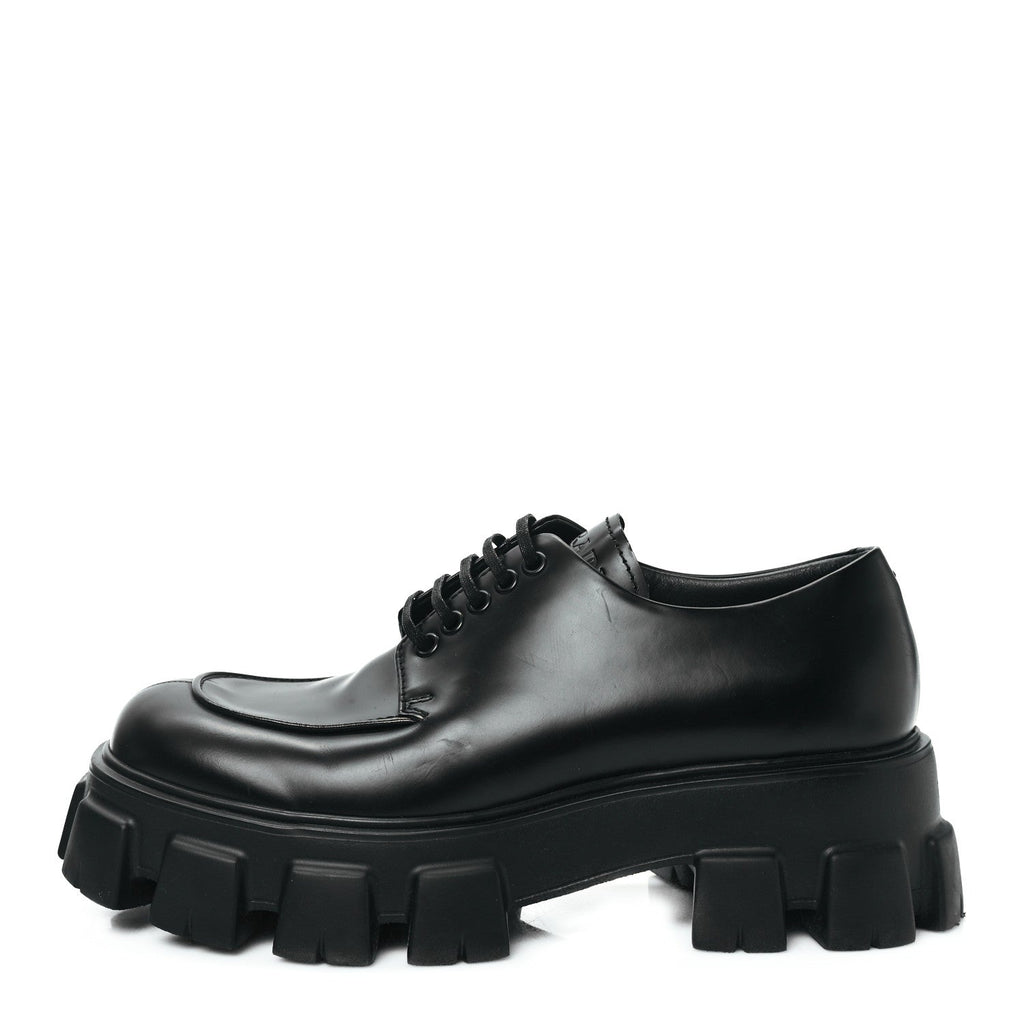 Prada Spazzolato Rois Monolith 55mm Derby Loafers 8 Black