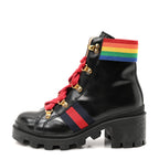 Gucci Calfskin Rainbow Trip Lace Up Combat Boots 36 Black