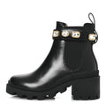 Gucci Calfskin Crystal GG Trip Chelsea Ankle Boots 35.5 Black
