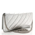 Balenciaga Metallic Calfskin Quilted Crush Wallet On Chain Silver