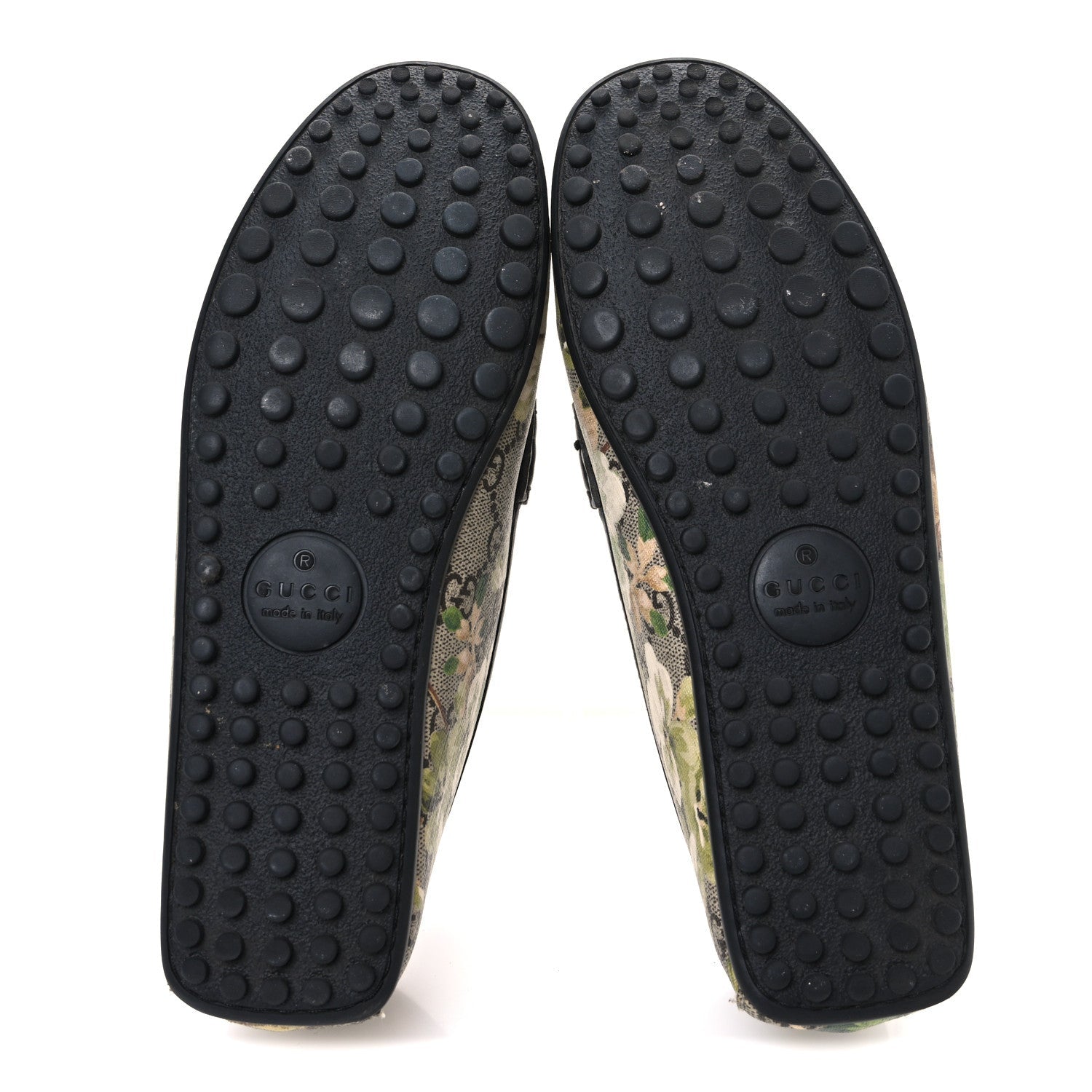 Gucci GG Supreme Monogram Blooms Mens Driver Loafers 7 Beige New Military Black