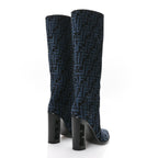 Fendi Chenille Jacquard FF 110mm Knee Boots 38 Black Blue