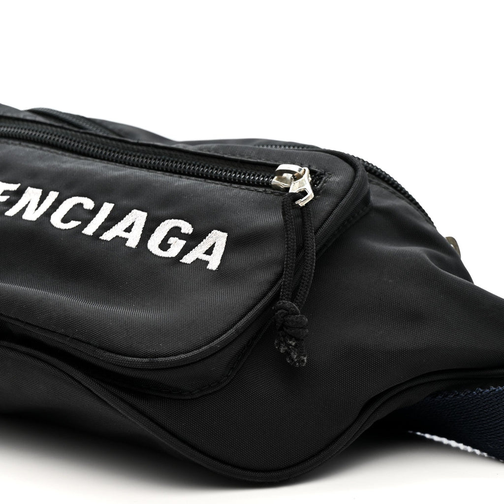 Balenciaga Recycled Sport Nylon Logo Embroidered Wheel Beltpack Black