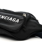 Balenciaga Recycled Sport Nylon Logo Embroidered Wheel Beltpack Black