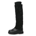 Chanel Suede Lambskin Calfskin Knit Womens High Boots 37 Black