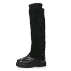 Chanel Suede Lambskin Calfskin Knit Womens High Boots 37 Black