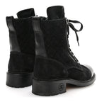 Chanel Suede Calfskin Quilted Lace Up Combat Boots 37 Black