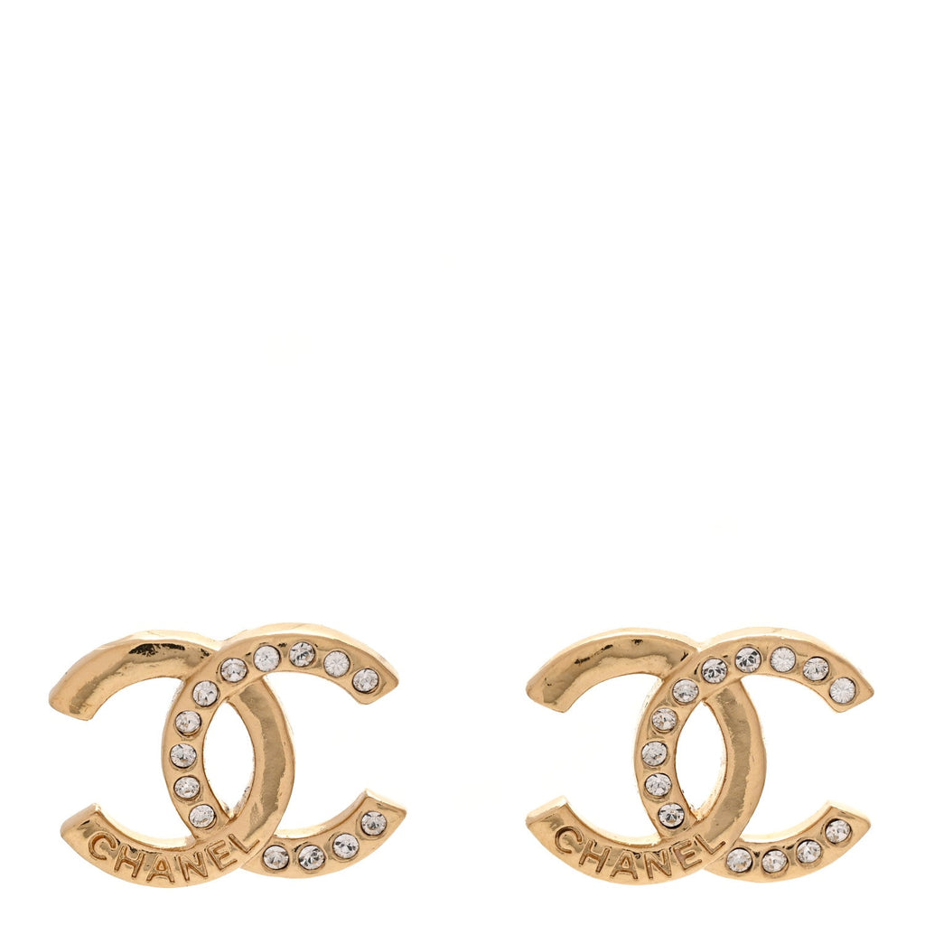 Chanel Crystal CC Logo Earrings Gold