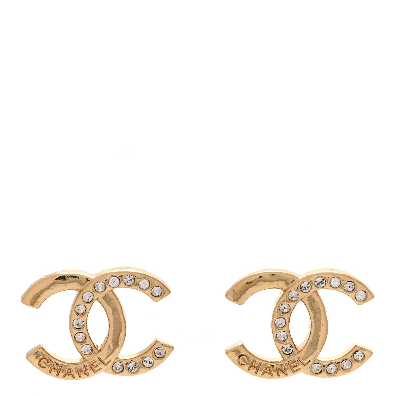 Chanel Crystal CC Logo Earrings Gold