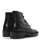 Chanel Shiny Calfskin Velvet Pearl Combat Short Boots 36 Black