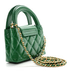 Chanel Shiny Aged Calfskin Quilted Mini Nano Kelly Shopper Green
