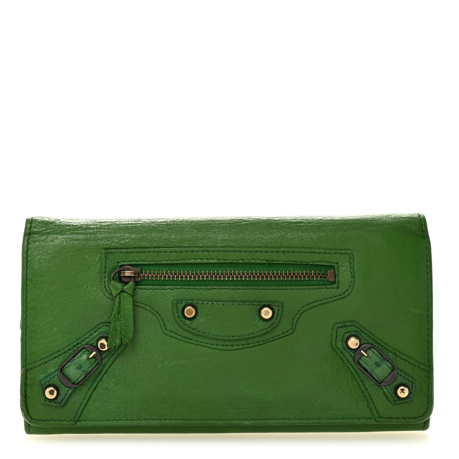 Balenciaga Agneau Classic Hardware Money Wallet Vert Poker