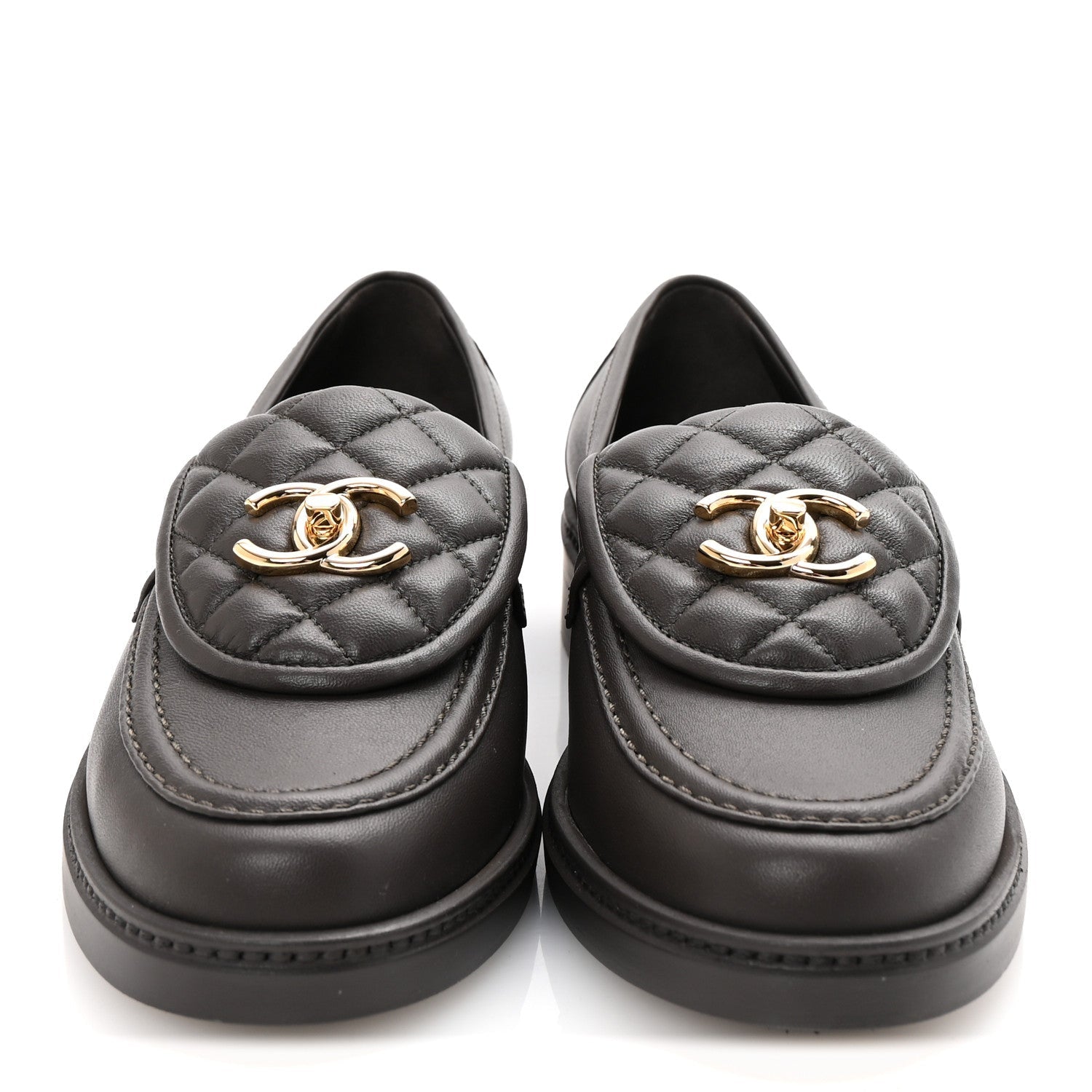 Chanel Lambskin Quilted CC Turnlock Loafers 38.5 Dark Brown