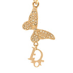 Christian Dior Metal Crystal Butterfly Logo Hoop Earrings Gold