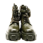 Prada Spazzolato Rois Re-Nylon Metal Triangle Logo Monolith Pouch Pocket 55mm Boots 41 Militare