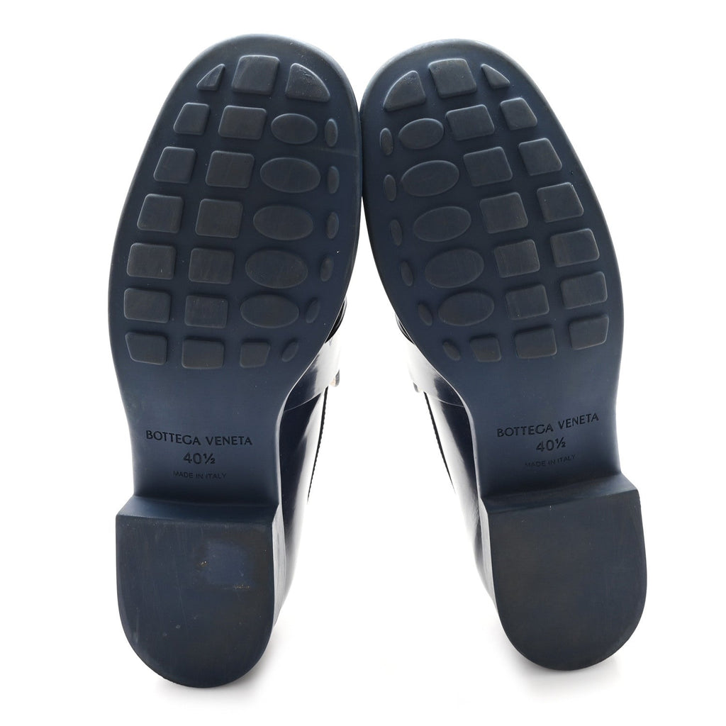 Bottega Veneta Glossy Calfskin Monsieur Loafers 40.5 Navy Blue