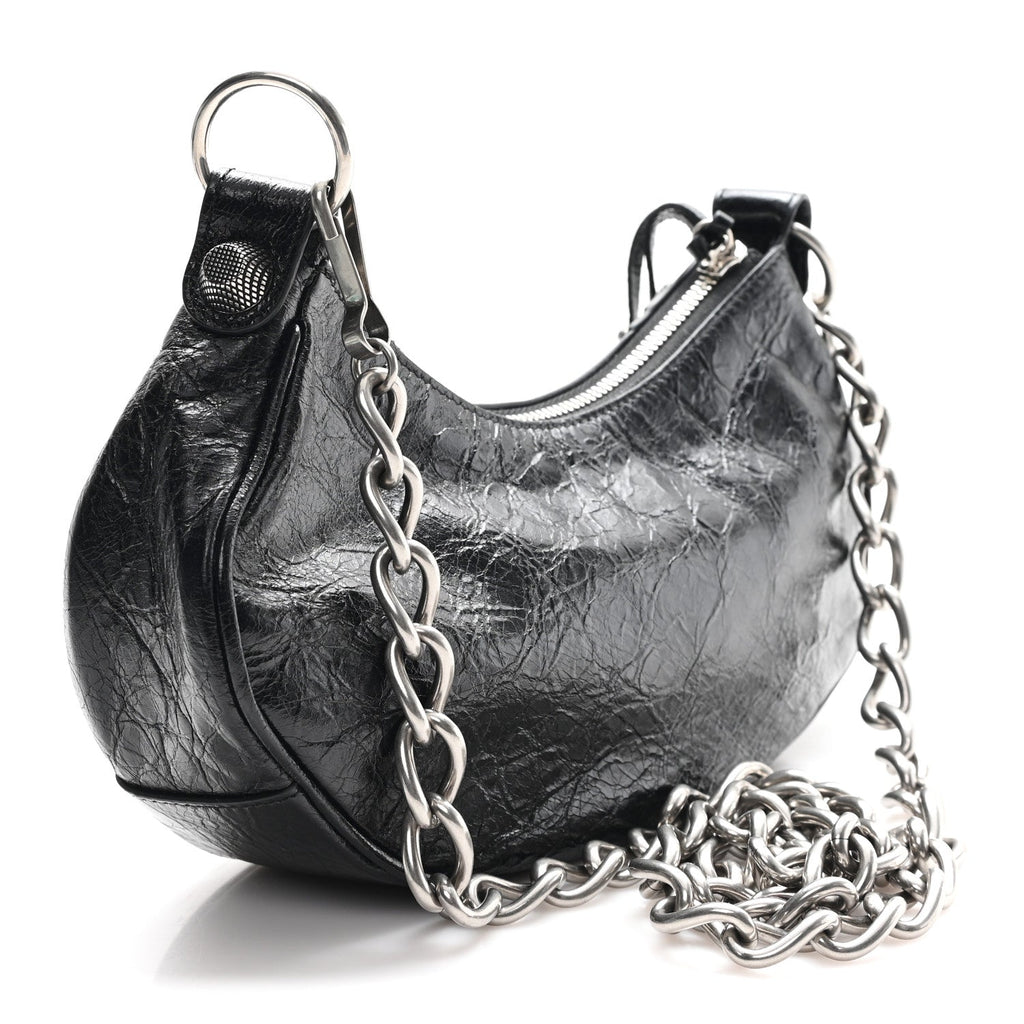 Balenciaga Agneau Arena Le Cagole Chain Shoulder Bag XS Black
