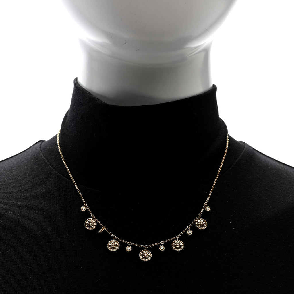 Christian Dior 18K Yellow Gold Diamond Mother of Pearl Rose Des Vents 5-Station Necklace