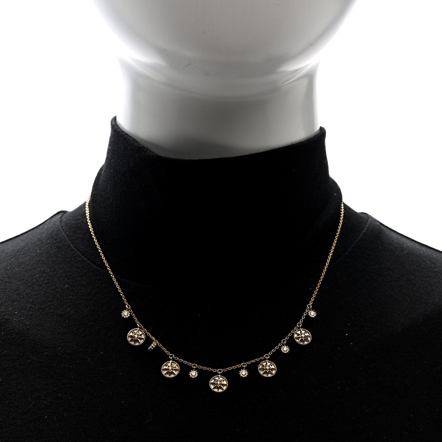 Christian Dior 18K Yellow Gold Diamond Mother of Pearl Rose Des Vents 5-Station Necklace