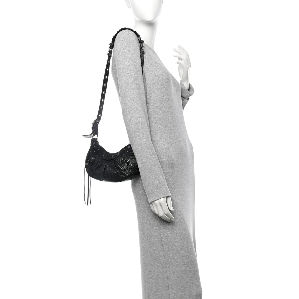 Balenciaga Agneau Arena Le Cagole Shoulder Bag XS Black