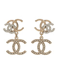 Chanel Crystal Pearl Double CC Drop Earrings Gold Silver