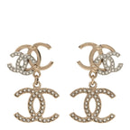 Chanel Crystal Pearl Double CC Drop Earrings Gold Silver