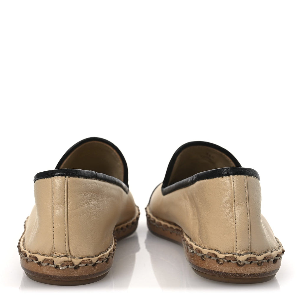 Chanel Lambskin Chain CC Mocassin Loafer Espadrilles 36 Beige Black