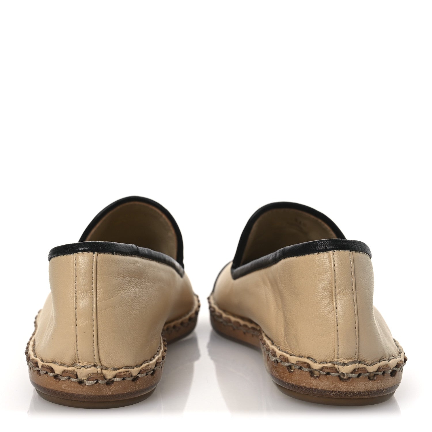Chanel Lambskin Chain CC Mocassin Loafer Espadrilles 36 Beige Black