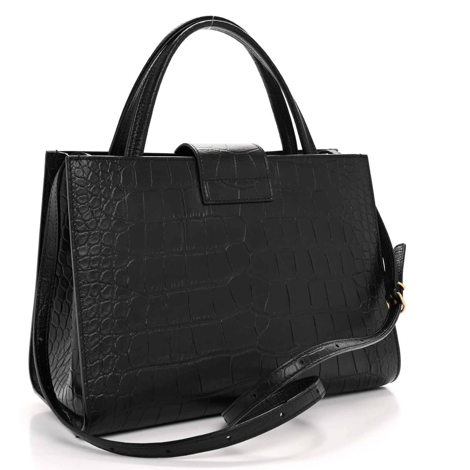 Balenciaga Calfskin Crocodile Embossed Medium Sharp Tote Black