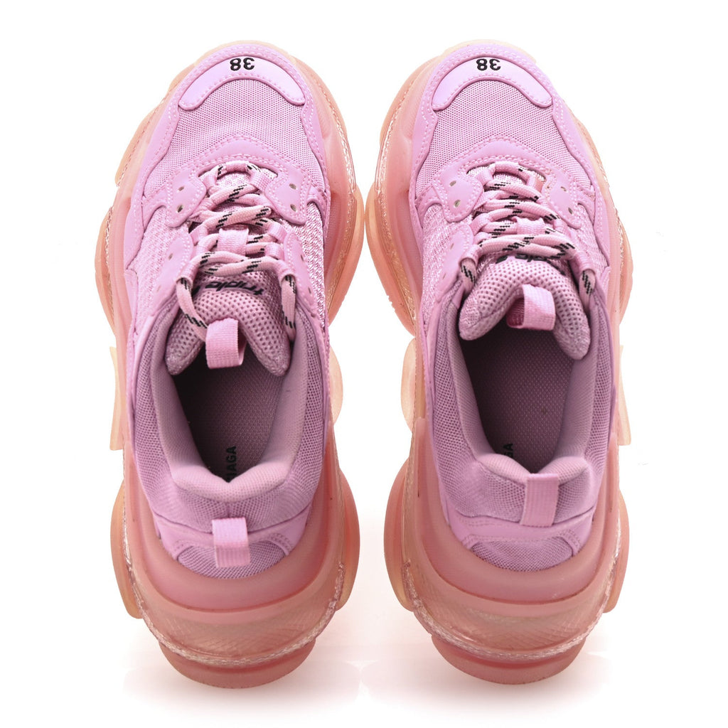 Balenciaga Fabric Mesh Clear Sole Womens Triple S Sneakers 38 Pink