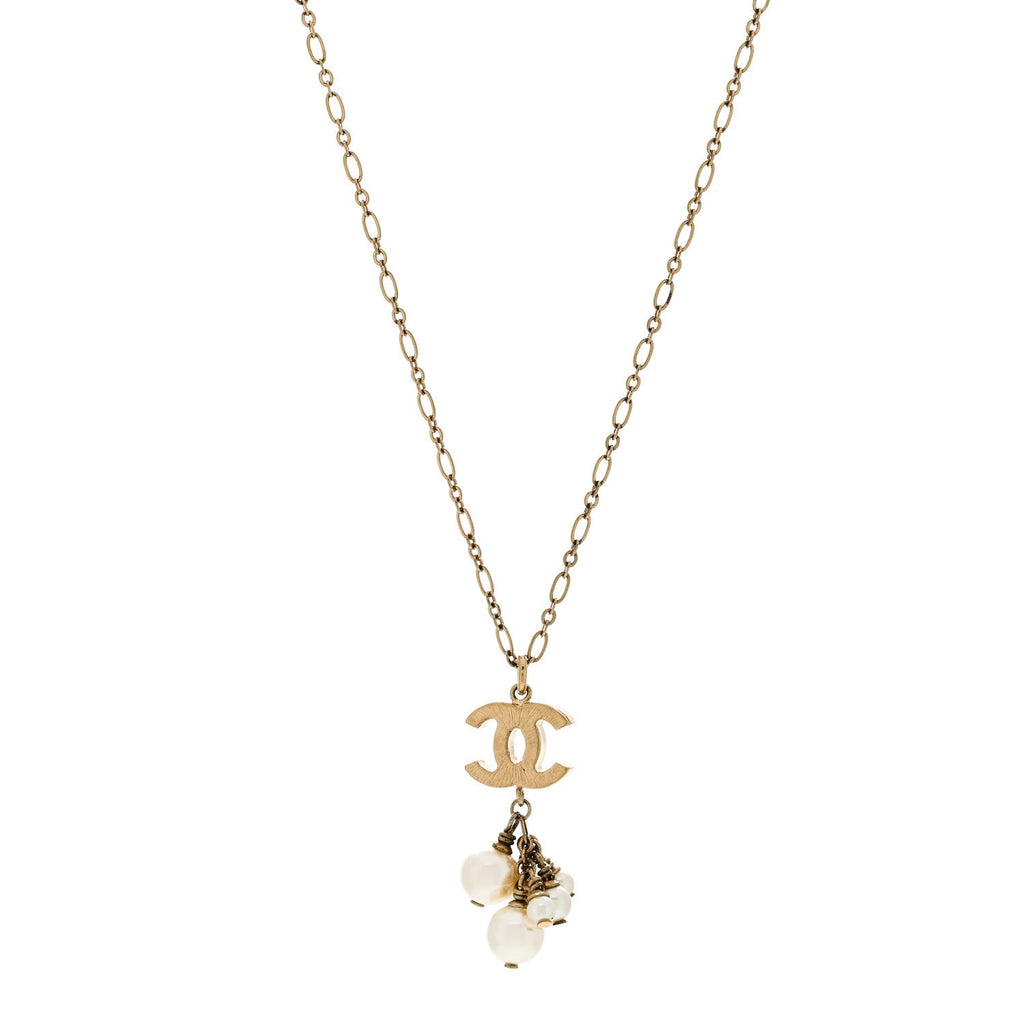 Chanel Pearl CC Logo Drop Necklace Gold