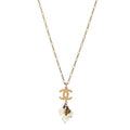 Chanel Pearl CC Logo Drop Necklace Gold