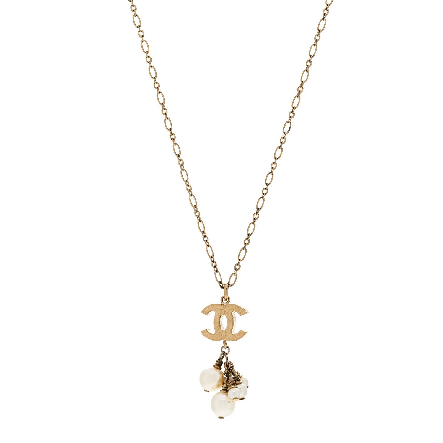 Chanel Pearl CC Logo Drop Necklace Gold