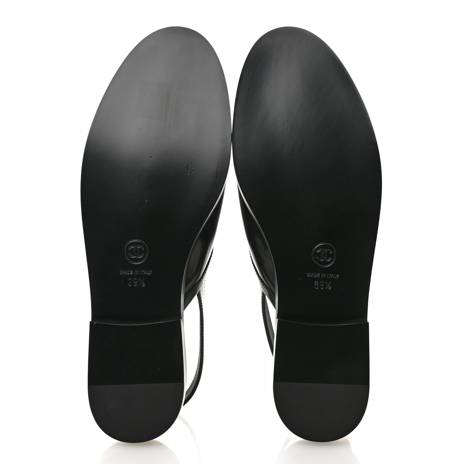 Chanel Shiny Calfskin Slingback Loafers 39.5  Black