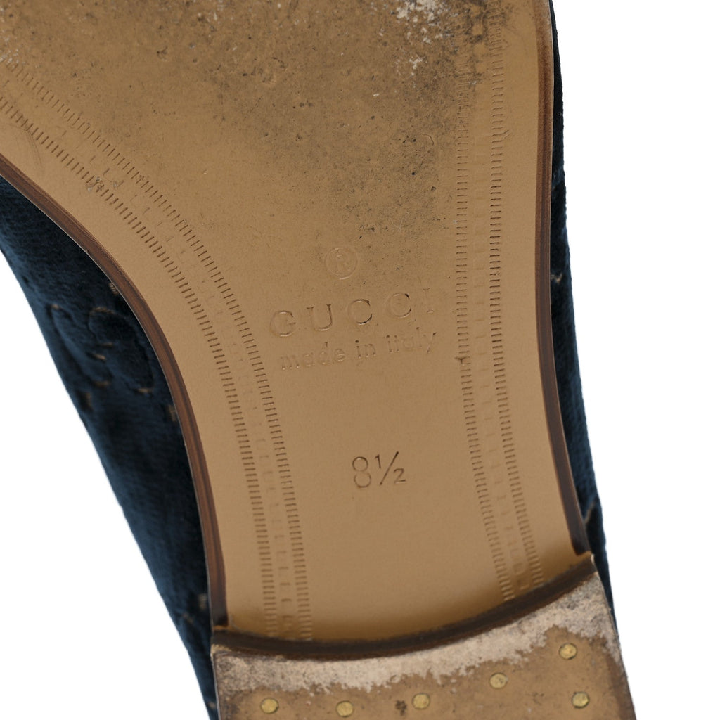 Gucci Velvet GG Monogram Horsebit Mens Jordaan Loafers 8.5 Blue Beige