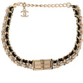 Chanel Metal Lambskin Reissue Lock Choker Necklace Black White Gold