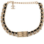 Chanel Metal Lambskin Reissue Lock Choker Necklace Black White Gold