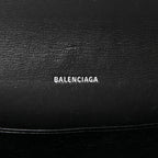 Balenciaga Grained Calfskin Logo Cash Phone Holder Wallet On Chain Black