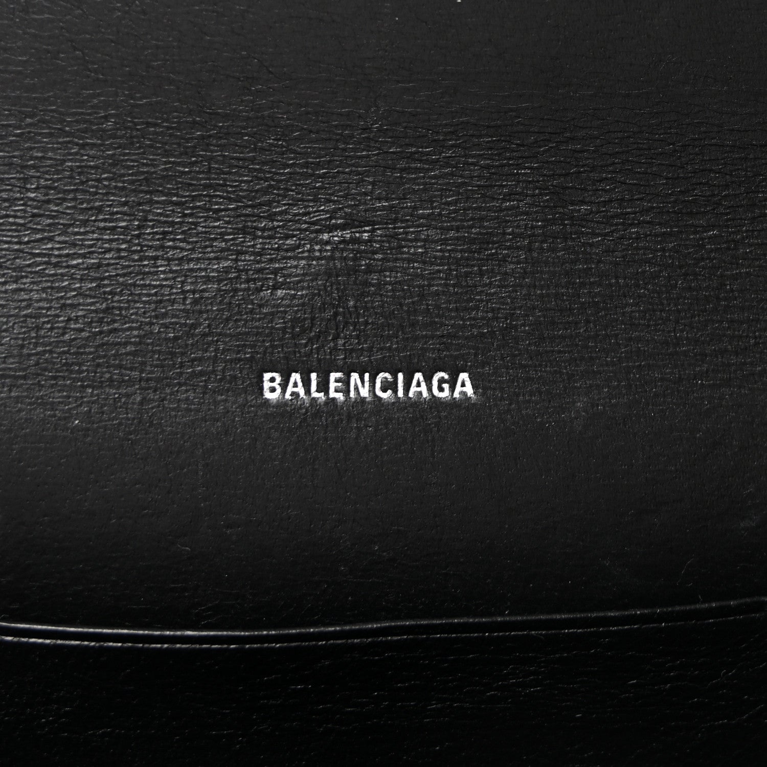 Balenciaga Grained Calfskin Logo Cash Phone Holder Wallet On Chain Black