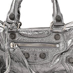 Balenciaga Metallic Agneau Arena Mini Le Cagole Duffle Crossbody Bag Silver